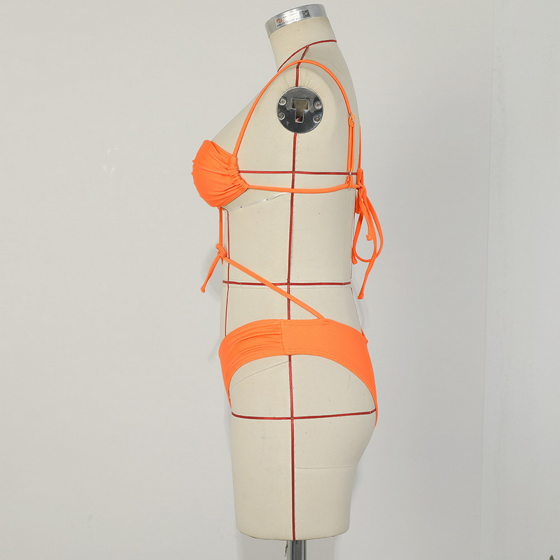 Solid Color Asymmetric Tie Bikini Sexy Two-Piece Nylon Swimsuit Export