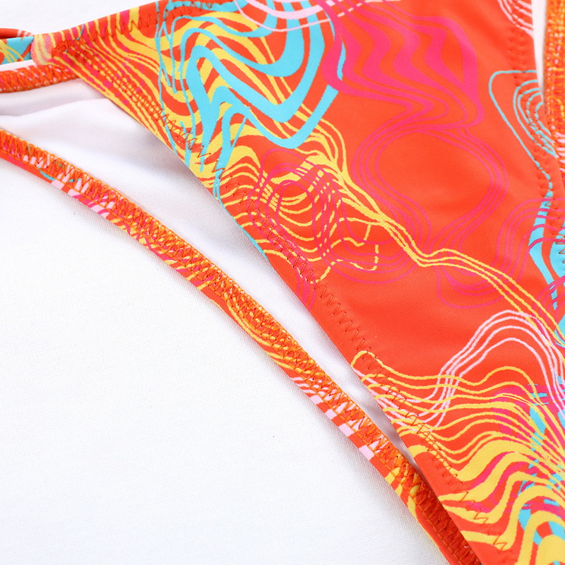 Backless Printed Three-Ring Tie Bikini Sexy Two-Piece European Style_15