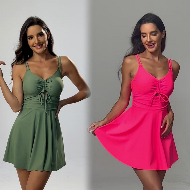 2025 New European One-Piece Swimsuit for Women - Sports Quick-Dry Skirted Plus Size Spa Swimwear