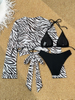 New Western Style Bikini – Zebra Print Tie Long Sleeve Three-Piece Swimsuit