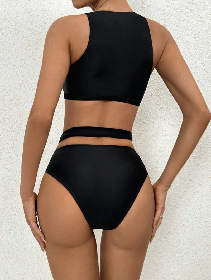 Sexy Solid Color Mesh Cutout Bikini - Tie-Up Women's Swimwear