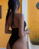2025 New Western Style One-Piece Swimsuit – Solid Color Cutout Cross Front Halter Swimwear