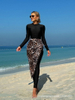 Custom Western Style Swimsuit – Long Sleeve Front Zip One-Piece with Leopard Print Cover-Up