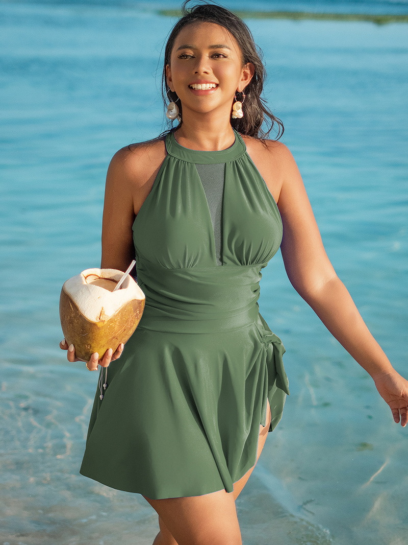 2025 Plus Size One-Piece Swimsuit - European Style Skirted Swimwear_21