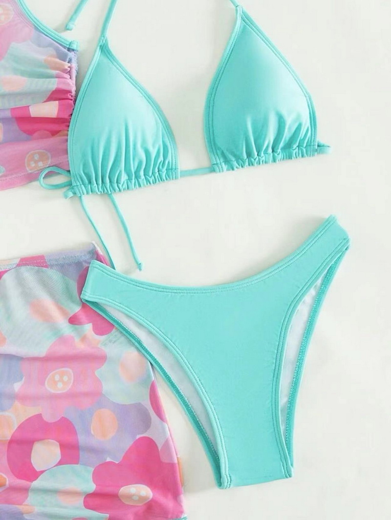 Sexy Four-Piece Printed Mesh Bikini Set - Women's Beach Swimwear