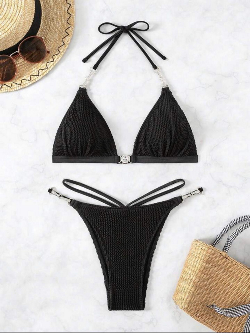 Sexy Solid Color Halter Bikini - Beach Vacation Women's Swimwear