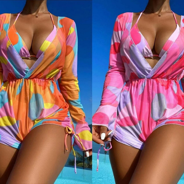 Sexy Three-Piece Printed Mesh Bikini Set - Hot Seller for Beach Vacations