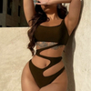 Sexy One-Piece Cutout Bikini - Solid Color Swimsuit for Women