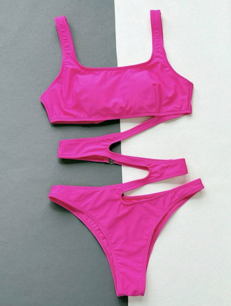 Sexy One-Piece Cutout Bikini - Solid Color Swimsuit for Women_17