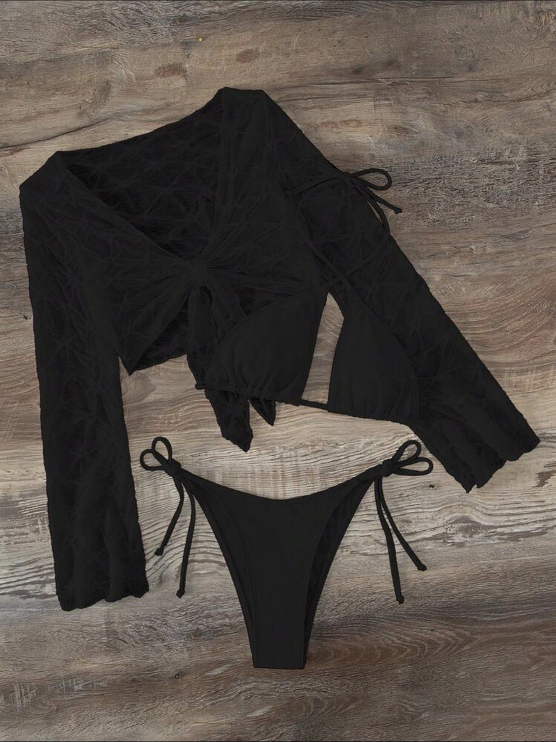 Sexy Three-Piece Off-Shoulder Tie Bikini - Women's Beach Swimsuit_06