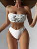Sexy Solid Color Floral Bandeau Bikini - Women's Beach Swimwear Hot Seller