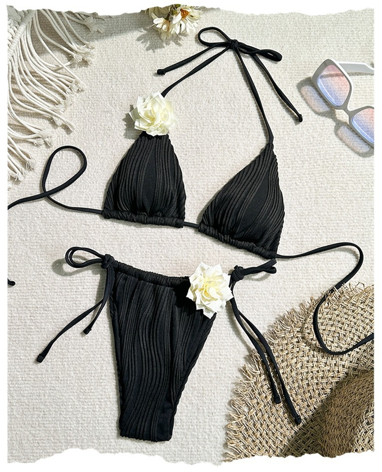 Sexy Halter Bikini Set - Solid Color Floral Swimsuit for Women_7