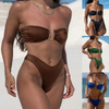 New European Bikini With Sexy U-Shaped Bandeau, Strapless High-Slit Swimsuit