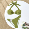 2025 New European Sexy Backless Halter Triangle Bikini In Solid Color Two-Piece Design