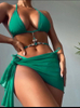 Solid Color Diamond Bikini Set - Three-Piece Mesh Women's Swimwear