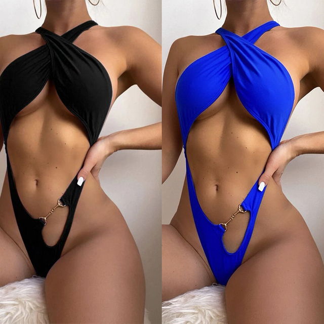 Sexy Solid Color Tie One-Piece Bikini - Women's Swimwear