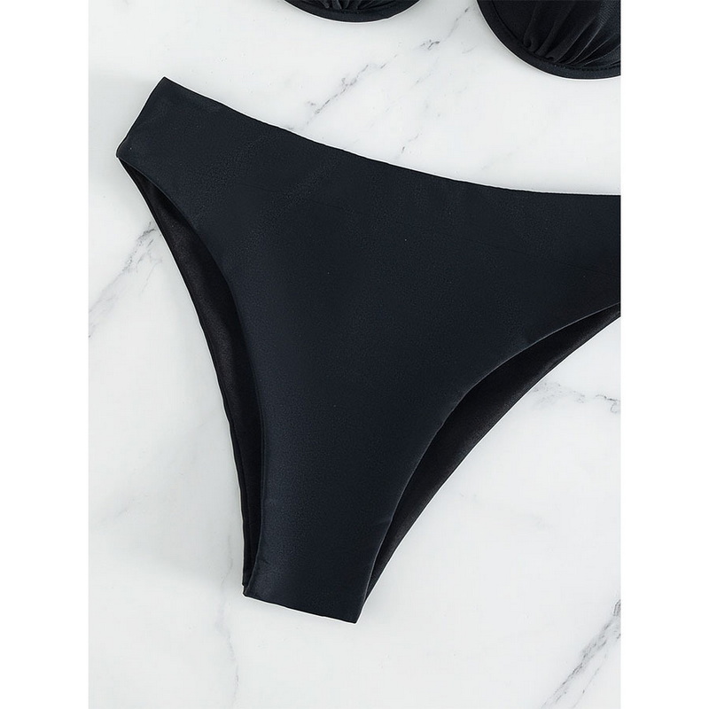 2025 Black Mesh Short Sleeve Cut-Out Two-Piece Bikini Set In Stock