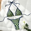 Plaid Triangle Tie Bikini With Padded Cups For Women