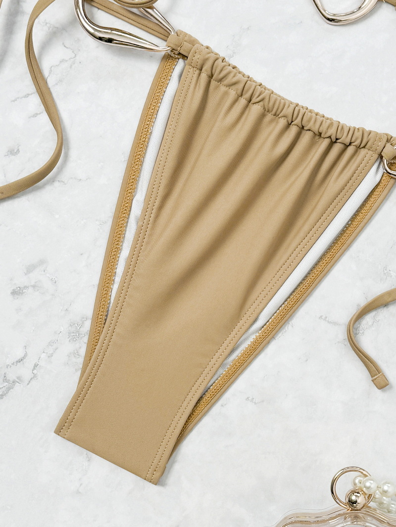 Solid Color Metal Accent Two-Piece Bikini Set Sexy European Style