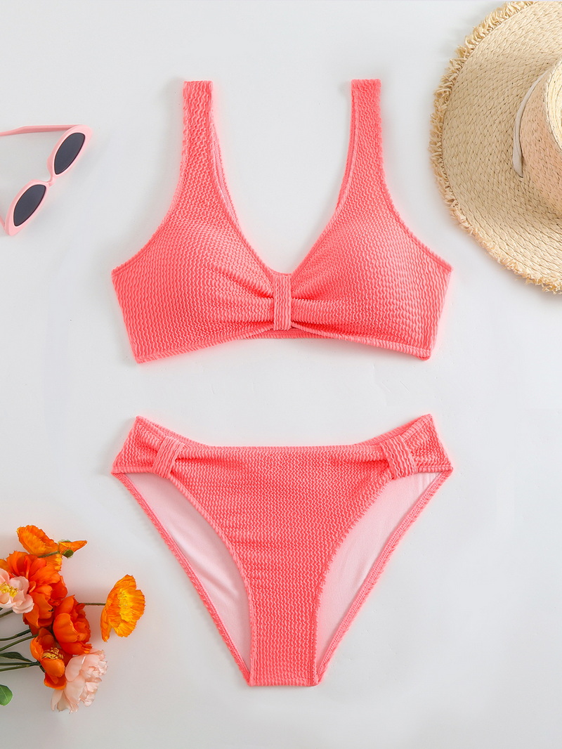 2025 Solid Ribbed Bikini Two-Piece Swimsuit European Style_05
