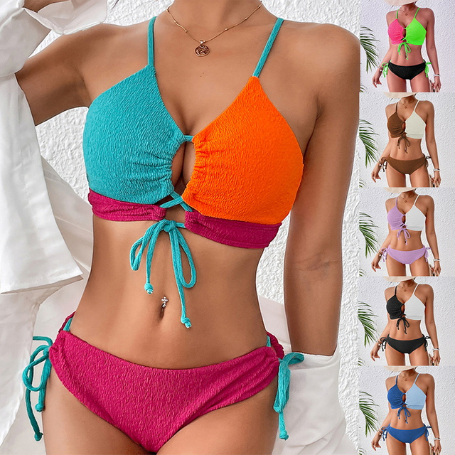 2025 Color Block Bikini Sexy Crisscross Two-Piece Swimsuit