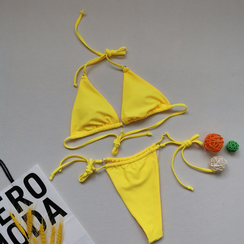 Ribbed Twist Front Bandeau Bikini With High Slit Swimsuit_27