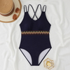 2025 One-Piece Swimsuit With Panel Straps And Ribbed Fabric In Solid Color European Style