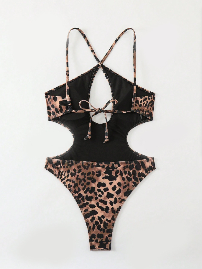 2025 New European Leopard Print One-Piece Bikini With Sexy Front Cross Cut-Out