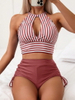 2025 Western Style Two-Piece Swimsuit – Tight Striped Bikini with Boy Shorts