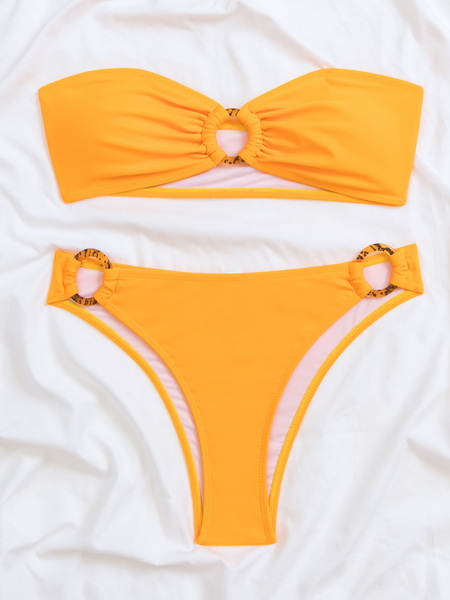 2025 Women's Two-Piece Bikini Set Sexy Solid Color European and American Swimsuit