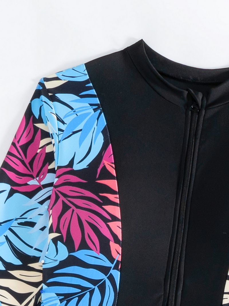 European and American Bikini Set with Long Sleeve Print and Short Skirt Muslim Three-Piece Swimsuit
