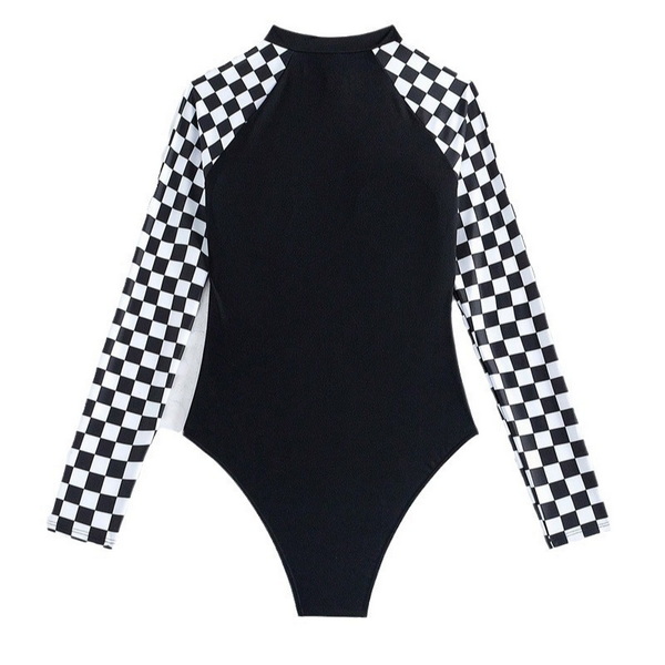 2025 New European and American One-Piece Bikini Long Sleeve Plaid Rash Guard Swimsuit