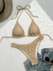 2025 New Sexy High Cut Halter Two-Piece Bikini Set with Textured Fabric