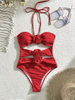 Sexy Solid Color Floral One-Piece Bikini - INS Style Beach Vacation Swimsuit