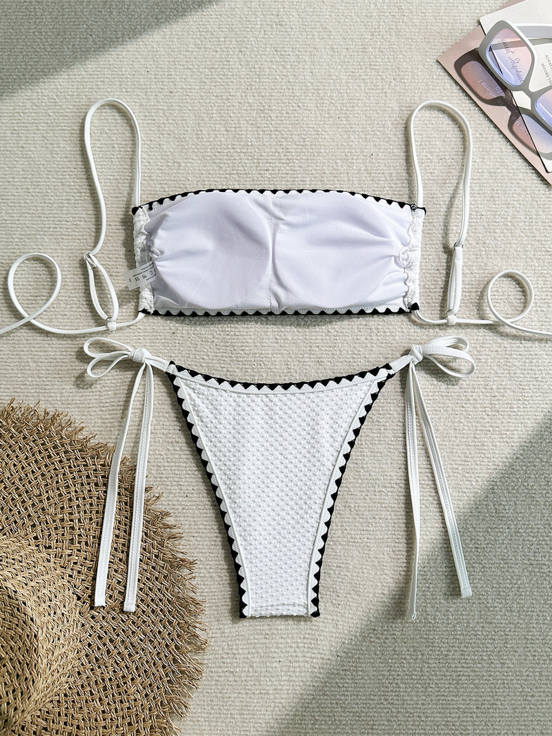 2025 Sexy Solid Color Bikini - Shell Edge Tie-Up Women's Swimwear_03