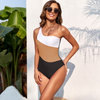 2025 New European Solid Patchwork One-Piece Swimsuit Swimwear