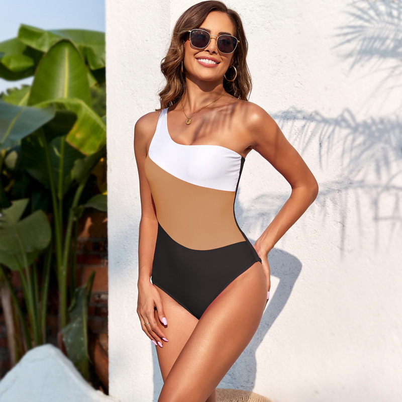 2025 New European Solid Patchwork One-Piece Swimsuit Swimwear