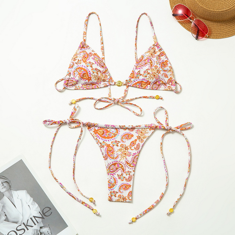 Fresh Floral Print Tie-Up Backless Bikini For Women European Style_09