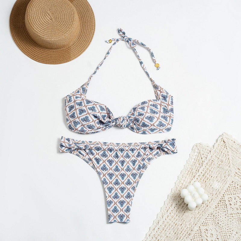 Knot Tie-Up Bikini Set Sexy Backless Two-Piece Export Style For Women_13
