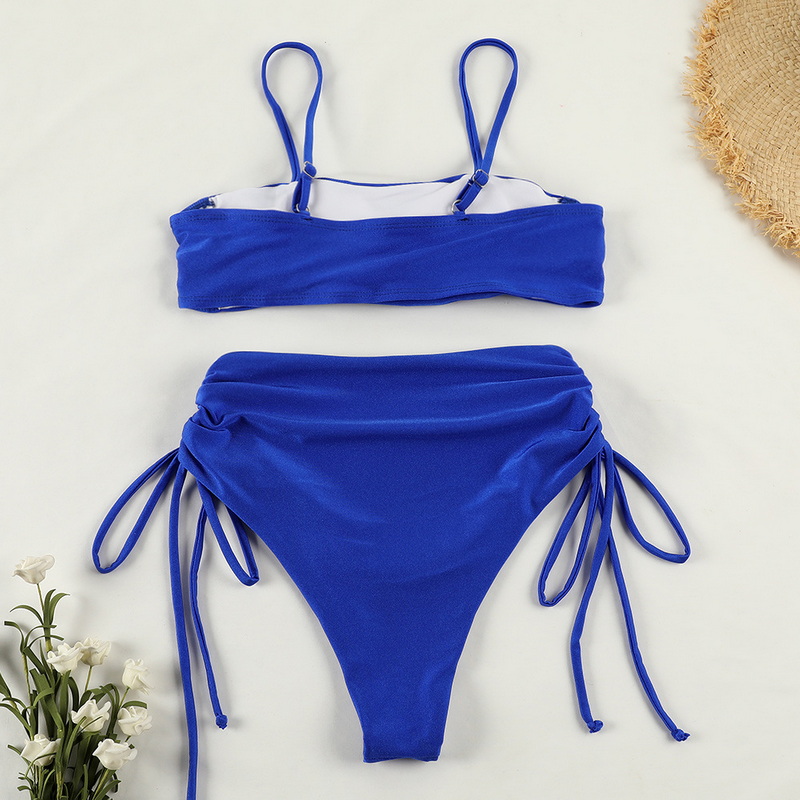 Glossy Double-Layer Tie Bikini Sexy Solid Color Two-Piece European Style_05