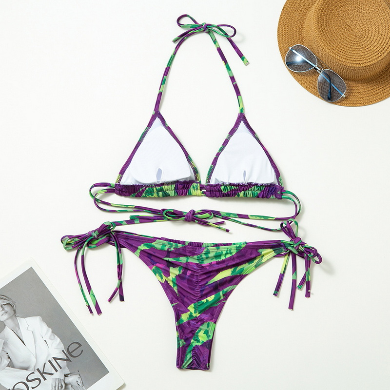 Printed Beach Skirt Three-Piece Set Striped Sexy Backless Bikini Export_16
