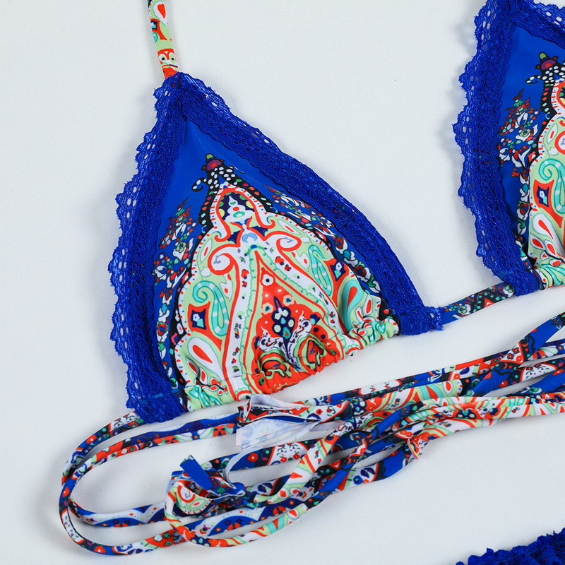 Printed Tie Bikini Sexy With Lace Trim Fixed Design European Style_12