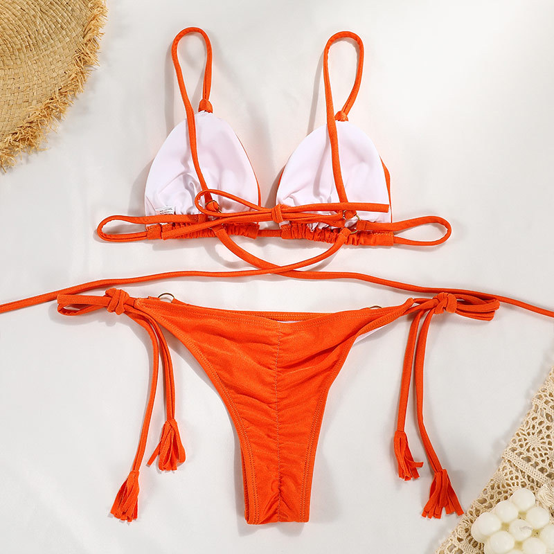Sexy Two-Piece Bikini For Women Solid Color Nylon Tie Design European Style_12