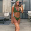 Deep V Solid Color Bikini Backless Two-Piece Swimsuit Six Colors European Export