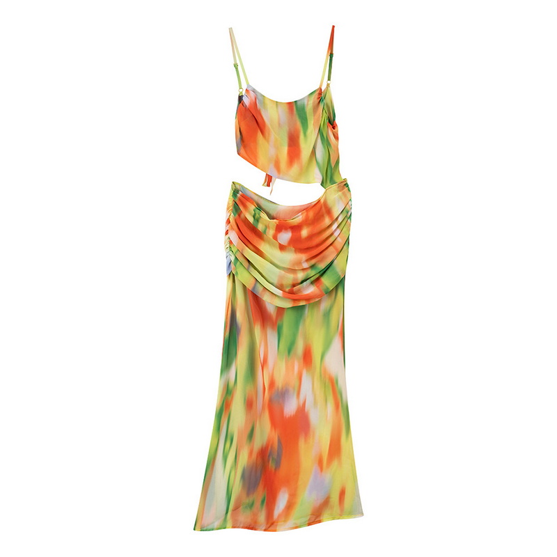 Gradient Printed Spaghetti Strap Beach Dress Sexy Backless Bikini Cover Up_4