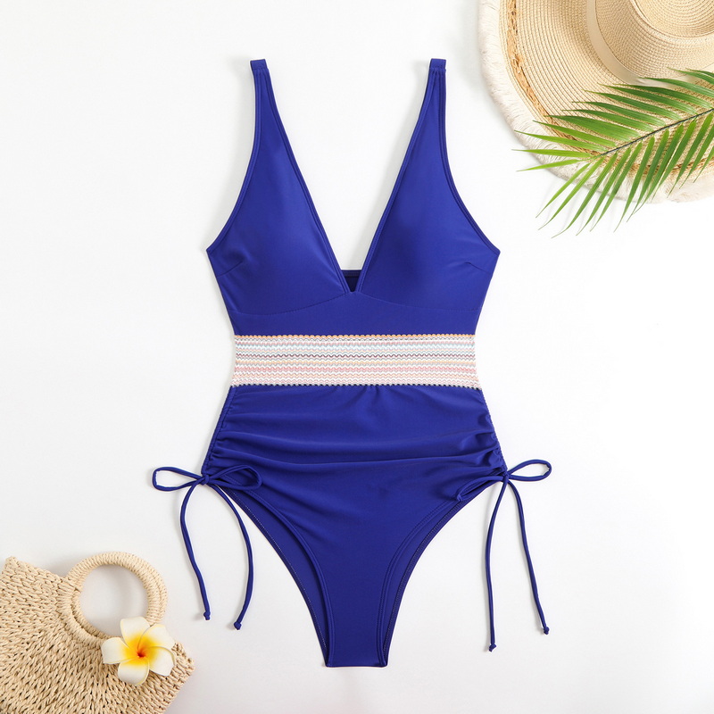 2025 New European Colorful Webbing One-Piece Plus Size Ruched Modest Triangle Swimsuit_23