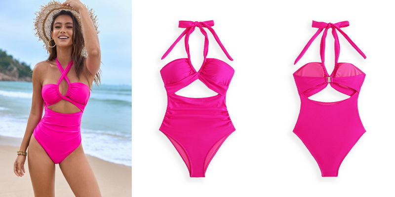 2025 New Tie Halter One-Piece Swimsuit Two-Piece Set Hot-Selling Swimwear_19