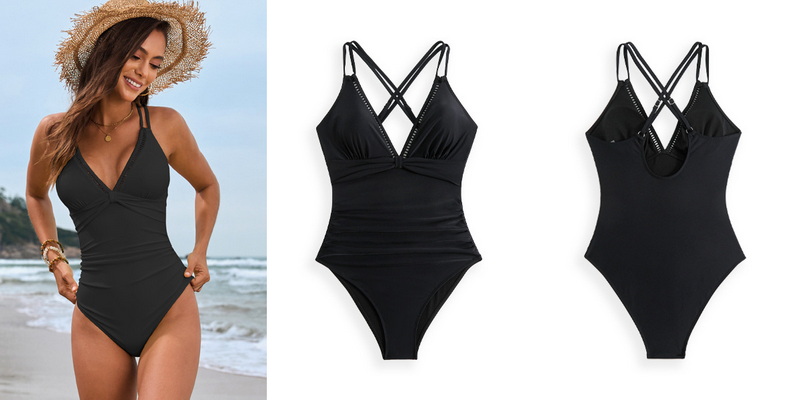2025 New Solid Accessory One-Piece Swimsuit Hot-Selling Open-Back European Style_21