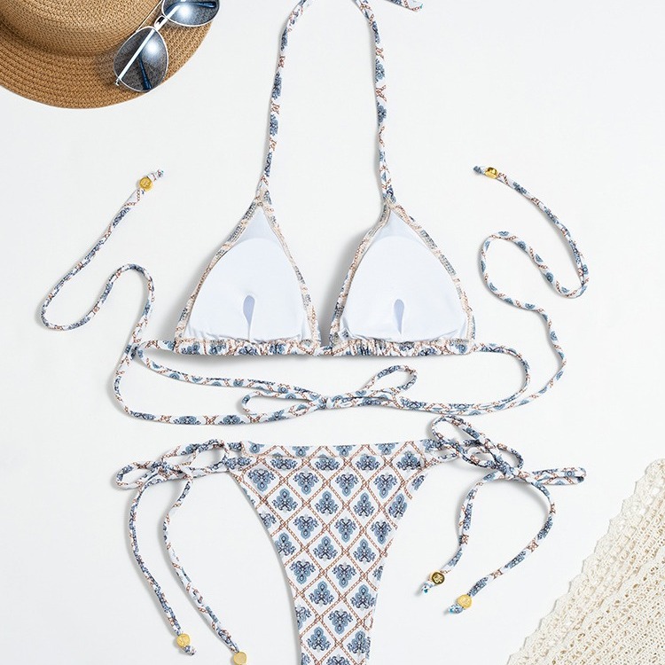 Plaid Print Tie-Up Bikini Set For Women Sexy Backless Two-Piece Swimsuit