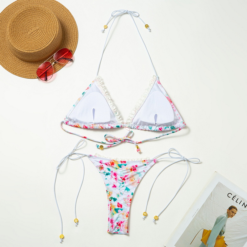 Floral Tie-Up Bikini Set With Lace And Bow Sexy Stretchy Design For Women_14